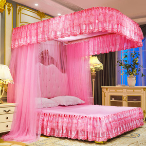 Hàn Quốc Phong Cách Màu Hồng Ren Thêu Đôi Nylon Pha Trộn Giường Rèm Cửa 4 Góc Bài Tán Màn Muỗi - Product Image 2