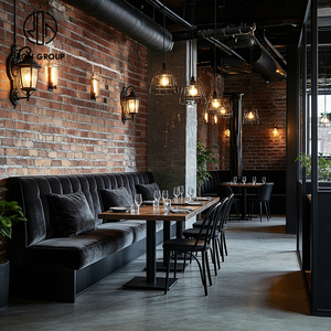 Ensemble de table et de chaises en cuir et en bois pour <span class=keywords><strong>restaurant</strong></span>, style steakhouse, industriel, commercial, restauration rapide, avec banquette et sièges en booth - Product Image 3