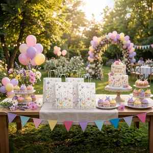 Bolsas de Regalo con Asas para Fiestas de Jardín con Diseño de Flores Silvestres y Mariposas, Decoraciones para Invitados en Fiestas de Primavera - Product Image 6
