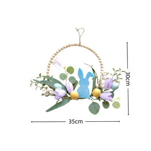 Prezzo all'ingrosso della fabbrica per la casa <span class=keywords><strong>fiori</strong></span> ornamentali fatti a mano corona cerchio <span class=keywords><strong>con</strong></span> coniglietto di pasqua per la primavera festa di pasqua porta uso - Product Image 2