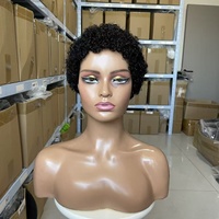 Perruque courte Pixie à ondulations lâches, sans adhésif, fabriquée à la machine, sans dentelle frontale, entièrement en cheveux humains, perruque brésilienne Remy pour femmes, 6 pouces