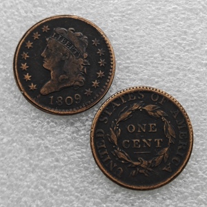Pièces de monnaie commémoratives de style antique, 1 cent américain 1808-1814, « Buste Couronné Classique », cadeaux, décoration intérieure - Product Image 2