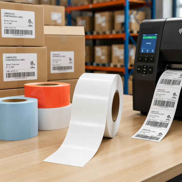 Customized Linerless Self-Adhesive Label Thermal Barcode Label Removable Sticker Linerless Labels