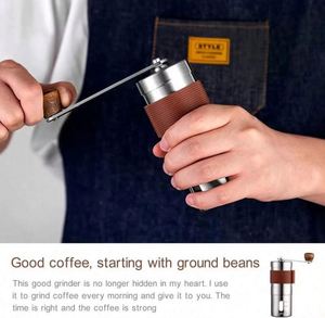 Manual Stainless Steel Coffee <b>Grinder</b> Adjustable Settings With Brown Anti Slip Sheath Portable Conical Burr <b>Grinder</b> - Product Image 6