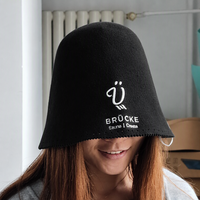Casquette de bain en feutre noir doux avec logo brodé personnalisé, unisexe, pour hammam, spa, protection contre la chaleur, chapeau de sauna en feutre de laine
