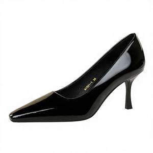 BIGTEREE 321 European American Style Women's <b>Pumps</b> Patent Leather Elegant Single-Layer High Heels Gloomy Banquet Small Square - Product Image 4