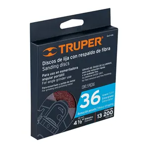 Boîte de 5 disques abrasifs à dos en fibre de 4-1/2 pouces, grain 36, TRUPER - Product Image 3