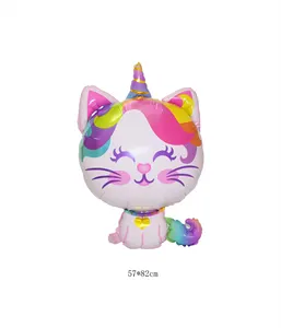 Capodanno 2023 forniture per feste Cartoon Cat Foil Balloon gatto multicolore con un palloncino in corno per il compleanno dei bambini