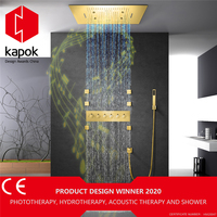 Plafonnier intensif LED SUS304 24x32 pouces, avec système de musique, robinet thermostatique avec chute d'eau, effet pluie et cascade, pour salle de bain