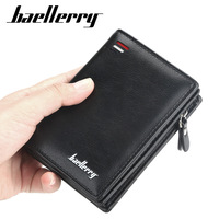 Dompet Kulit Pria PU, Dompet Lipat Dua Baellerry, Dompet Koin, Tempat Kartu Kecil, Dompet Kulit untuk Kartu Identitas Pria