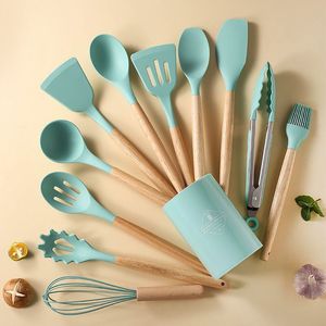 Silicone Kitchen Utensil Set 11 Pieces Wooden Handle Heat Resistant Non Stick Cooking Tools For Stir Fry And Baking - Product Image 2
