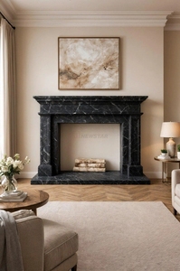 Chimenea Portátil Ajustable de Mármol Negro Arabescato Orobico Contemporáneo para Hotel, Apartamento, Sala de Estar - Product Image 6