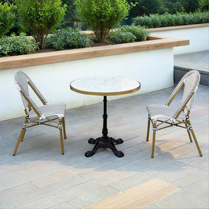 프랑스 스타일 비스트로 빈티지 알루미늄 커피 숍 레스토랑 가구 야외 등나무 식탁 및 정원 의자 세트 - Product Image 4