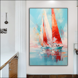 Artistico <span class=keywords><strong>Sunrise</strong></span> barca a <span class=keywords><strong>vela</strong></span> soggiorno versione ingresso dipinto a mano sfondo murale corridoio parete decorazioni per <span class=keywords><strong>la</strong></span> casa dipinti - Product Image 5