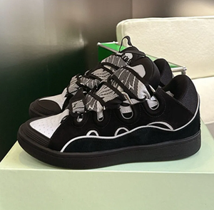 Classic CURB Series <b>Sneakers</b> Womens Mens Top <b>Leather</b> Casual Shoes Unique Woven Wavy Shoelaces <b>Sneakers</b> - Product Image 1