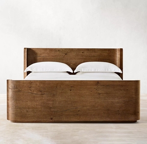Lit double simple en bois massif de style américain, avec pieds hauts et bas, pour chambre à coucher, hôtel, villa, taille personnalisable - Product Image 2