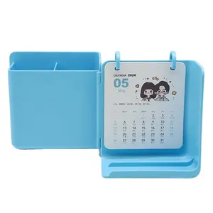 OEM ODM customize printed plastic table desk calendar with pen holder advertising promotional office gift 2024 New product ideas