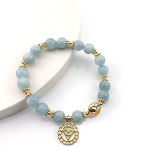 Pulsera de cuarzo con cuentas de <span class=keywords><strong>Aguamarina</strong></span>, piedra Natural para sanación de cristales, cuarzo, 7 Chakras, venta al por mayor - Product Image 5