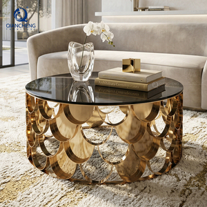 Table basse ronde de salon contemporain italien meubles d'hôtel de luxe table basse en acier inoxydable en métal de verre noir - Product Image 2