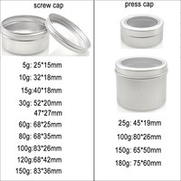 Kostenlose Probe Silber Aluminium Fenster Glas 1Unze 30ml 60ml 80ml 100ml 150ml Metall Kerzenglas Lebensmittelaufbewahrungsver