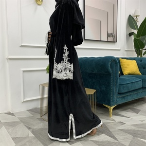 1847# Velvet Winter Design Muslim Kimono Abaya Cardigan Women Open Abayas Black Velvet Hijab Dress Dubai Size - Product Image 2