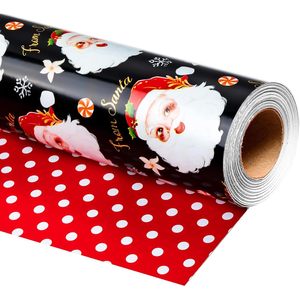 Black Christmas <b>Wrapping</b> <b>Paper</b> Reversible Santa Red Polka Dot 17 In X 32.8 Ft Gift Craft Packaging - Product Image 1