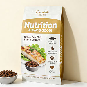 पुनर्जयोग्य एल्यूमीनियम पन्नी प्लास्टिक फ्लैट नीचे पालतू कुत्ते बिल्ली भोजन पैकेजिंग बैग जिपर के साथ बैग - Product Image 1