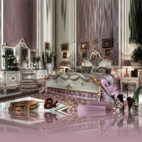 Lit double sculpté à la main en bois massif, meuble de luxe de style français, ensemble de chambre à coucher, design Baroque Rococo