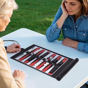Pu Leather Strategy Game Roll up <b>Board</b> Games Portable Travel <b>Backgammon</b> for Companion - Product Image 1