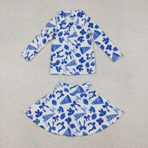 GLP2971 RTS Little active Girl Blue Flowers pullover match Light Pink Pants outfits Kids Girl yoga Child Athletic zip Set - Product Image 5