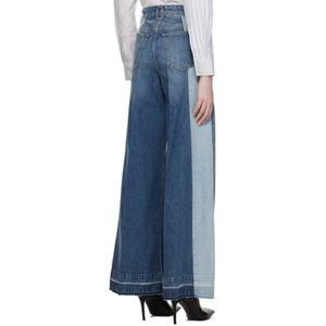 <b>Flared</b> Denim <b>Jeans</b> for Women High Waist Bell Bottom Blue <b>Jeans</b> Paneled Color Block Contrast Wide Leg Baggy Denim <b>Jeans</b> - Product Image 4
