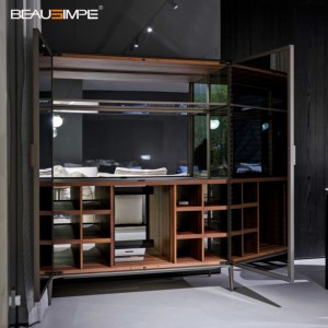 Armoire bar minimaliste <span class=keywords><strong>Alambra</strong></span>, finition bronze antique et bois naturel, personnalisable pour villas de luxe et salons d’hôtels - Product Image 3