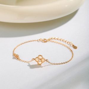 Dylam Top Pick Women 925 Sterling Silver Rhodium Champagne Plated 5A Zirconia Four <b>Clover</b> Agate Pendant <b>Bracelet</b> - Product Image 4