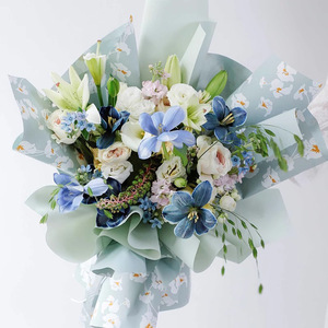 New Design Iris Flower Pattern Printed <strong>Matte</strong> Plastic Waterproof Flower Floral Packaging <strong>Paper</strong> for Florist Wrapper