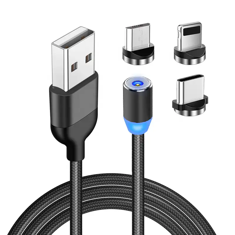 Wholesale On stock 3 in 1 magnetic charging cable 540 micro lighting mobile phones type c usb fast charging magnetic usb cable