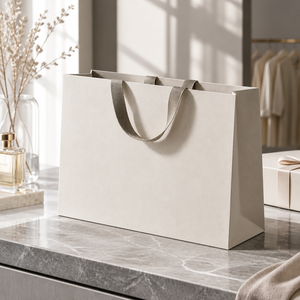 <span class=keywords><strong>Sac</strong></span> shopping en papier cartonné ivoire avec logo personnalisé, poignée en ruban gros-grain, emballage cadeau boutique - Product Image 1