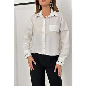 Camisa Clásica Blanca con Botones y Ribete para Mujer, Blusa de Popelina para Oficina, Manga Larga con Contraste de Color - Product Image 2