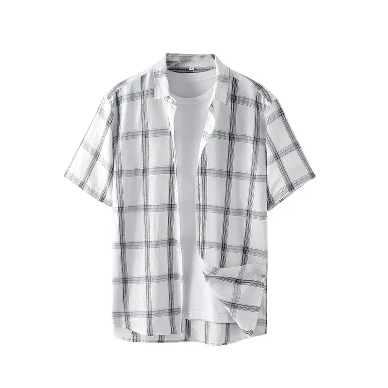قمصان رجالي صيفية مخصصة بأكمام قصيرة بألوان سادة قمصان كاجوال للرجال مصنوعة من الكتان الخالص للمكتب