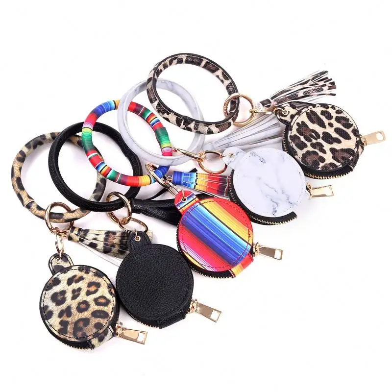 Hot Selling Women Wristlet Wallet Keychain Bracelet Wallet Mini Bag Keychains Bangle Wallet Keychain Holder Set