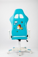 Chaise de jeu ergonomique Doraemon mignonne en cuir bleu et blanc, chaise de course pivotante réglable avec coussin lombaire et appui-tête inclinable