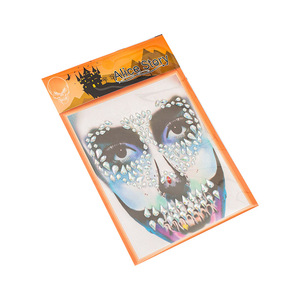 4 autocollants visage crâne en sucre, bijoux faciaux, tatouages temporaires d'Halloween, gemmes faciales, strass visage crâne, paillettes pour le Jour des Morts - Product Image 4