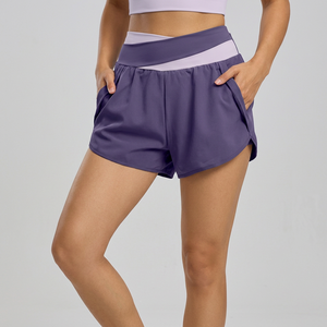 Pantalones Cortos Deportivos 2 en 1 para Mujer, Ajuste Holgado, Cintura Alta Cruzada, Anti-fricción, con Bolsillo Interior, para Yoga, Running, Gimnasio, Entrenamiento, Venta al por Mayor - Product Image 2