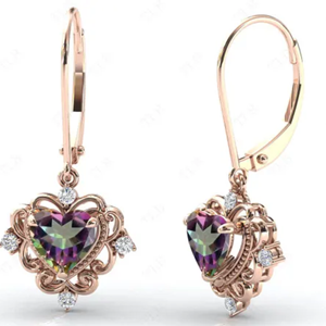 Boucles <span class=keywords><strong>d</strong></span>'oreilles pendantes élégantes en <span class=keywords><strong>argent</strong></span> sterling 925 plaqué or rose avec moissanite mystique taille ronde et fermoir français - Product Image 5