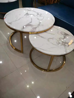 Table Basse Multifonctionnelle en Acier Inoxydable et Pierre, Style Nordique Luxe Léger, Haute et Basse, pour Hôtel, Restaurant, Maison