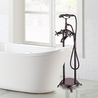 Remplisseur de baignoire en laiton à deux poignées en bronze huilé vintage, comprend une douche téléphonique pour baignoires sur pattes
