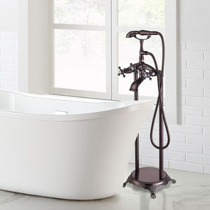 Relleno de bañera de latón con montaje en suelo de dos manijas de bronce aceitado Vintage, incluye <span class=keywords><strong>ducha</strong></span> de teléfono para bañeras con patas de garra - Product Image 2