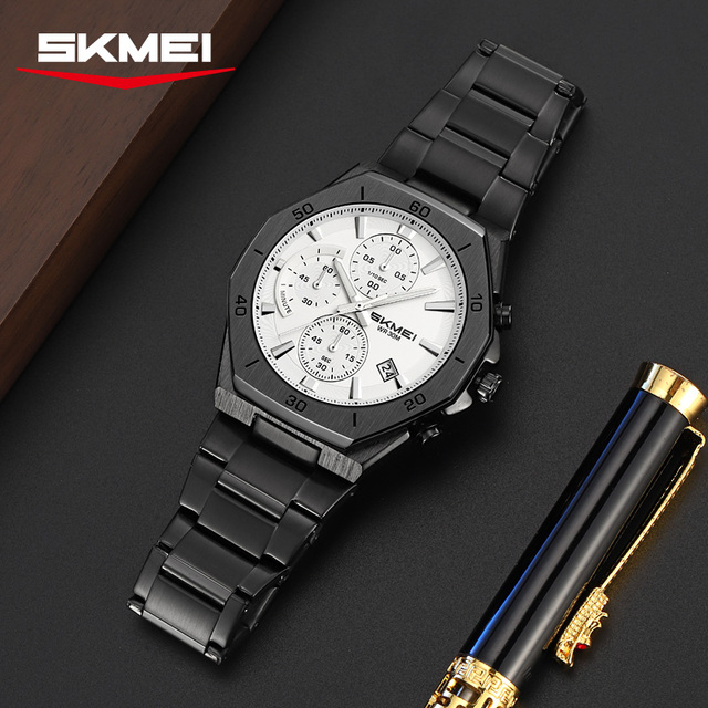 Skmei 2452 Men's 3ATM Waterproof Glass Multiple Colors Available for Wholesale Quartz Movement Watches Stainless Steel Band