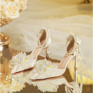 Pointed Toe Bridal Pumps With Pearl Ankle Strap Floral Decoration High Heel Wedding <strong>Shoes</strong> <strong>Size</strong> <strong>35</strong> 36 37 38 39 40 - Product Image 1