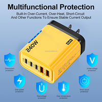 Chargeur rapide USB Type C 240W 3.0 avec LED, charge rapide 240W, 5 ports USB-C PD, chargeur mural pour téléphone portable