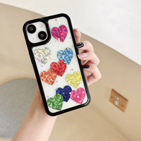 Coque de téléphone portable antichoc en TPU époxy, motif cœur brillant, style Ins tendance, anti-traces de doigts, pour iPhone 15 14 13 Pro Max